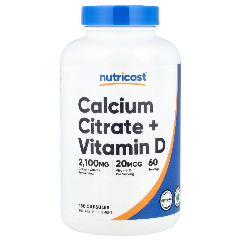 Nutricost,Calcium Citrate + Vitamin D, 180 Capsules
