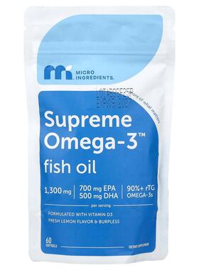 Micro Ingredients,Supreme Omega-3™ Fish Oil, Fresh Lemon, 60