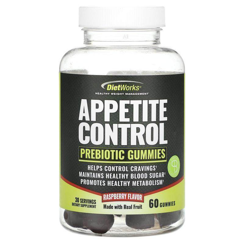 DietWorks,Appetite Control, Prebiotic Gummies, Raspberry , 6
