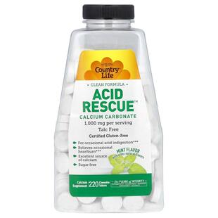 乡村生活,Acid Rescue, Calcium Carbonate, Mint, 1,000 mg, 220