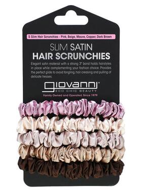 乔凡尼,Slim Satin Hair Scrunchies, Pink, Beige, Mauve, Coppe