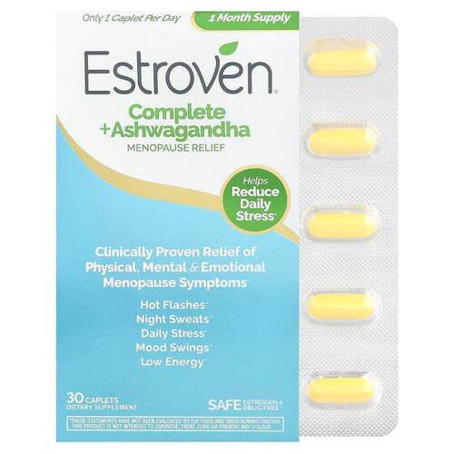 Estroven,Complete + Ashwagandha Menopause Relief, 30 Caplets