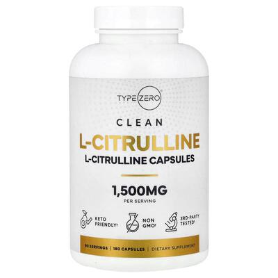 TypeZero,Clean, L-Citrulline, 180 Capsules (750 mg per Capsu
