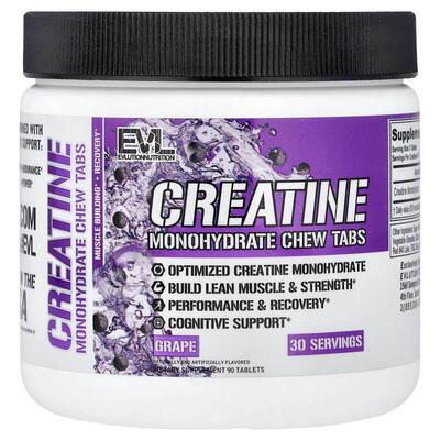 EVL,Creatine Monohydrate Chew Tabs, Grape, 90 Tablets
