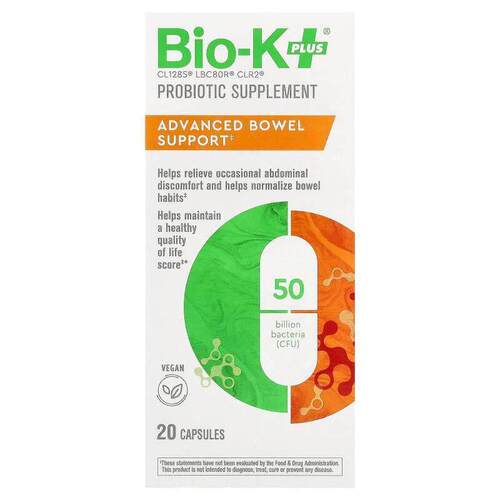 Bio-K+,Probiotic Supplement, Advanced Bowel Support, 20 Caps