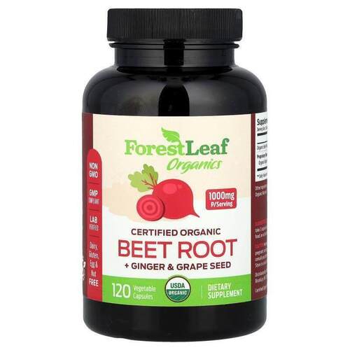 Forest Leaf,有机认证甜菜根+生姜和葡萄籽，120粒蔬菜胶囊