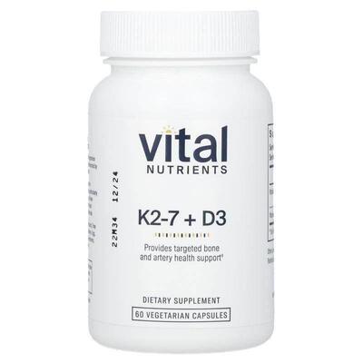 Vital Nutrients,K2-7 +D3，60 粒素食胶囊