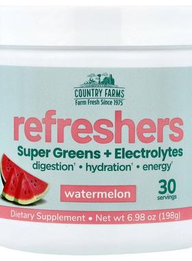 Country Farms,Refreshers, Super Greens + Electrolytes, Water