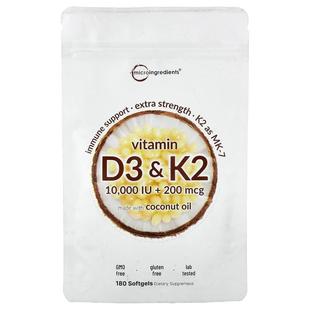 Micro Ingredients,Vitamin D3 & K2, 180 Softgels