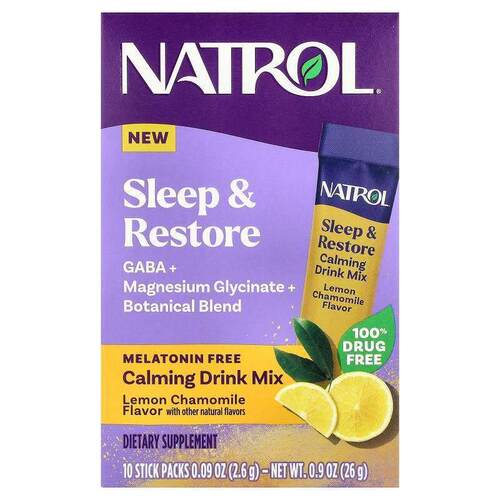 Natrol,睡眠与修复，饮品混合，无褪黑素，柠檬洋甘菊，10 支，每
