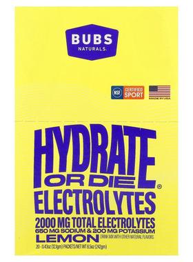 BUBS Naturals,Hydrate or Die®, Electrolytes Drink Mix, Lemon
