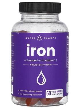 NutraChamps,Iron Gummies, Enhanced with Vitamin C, Natural B