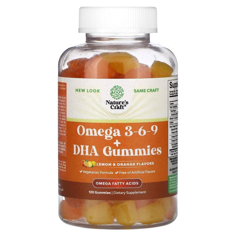Natures Craft,Omega 3-6-9 + DHA Gummies, Lemon and Orange ,