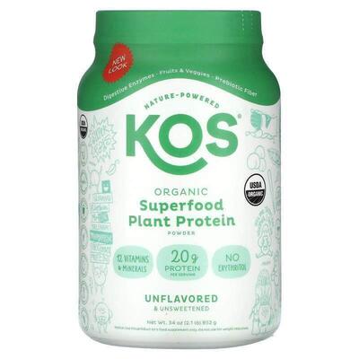 KOS,Organic Superfood Plant Protein Powder, Unflavored &
