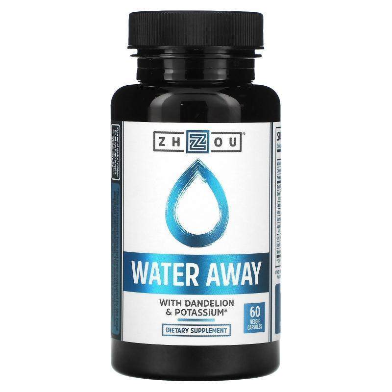 Zhou Nutrition,Water Away，含蒲公英和钾，60 粒胶囊