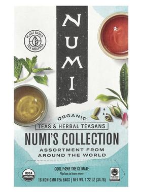 Numi Tea,有机茶，茶和草本茶，Numi的收藏，16种NON-GMO茶叶袋，