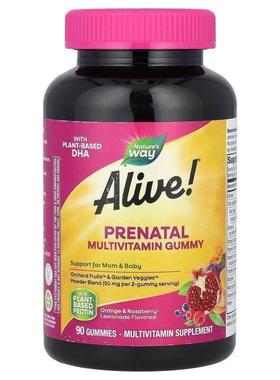 然萃维,Alive! 产前用植物 DHA，橙子和树莓柠檬水味，90 粒软糖