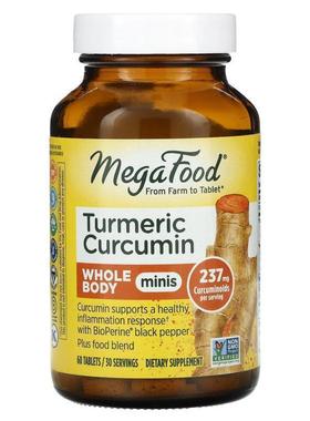 MegaFood,Tumeric Curcumin Whole Body Minis, 60 Tablets