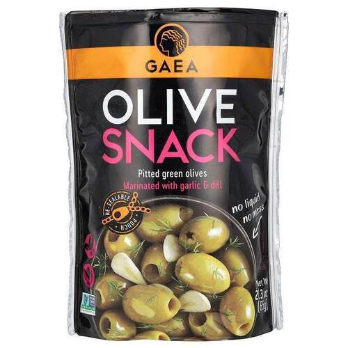 Gaea,Olive Snack, Pitted Green Olives, Marinated With Garlic