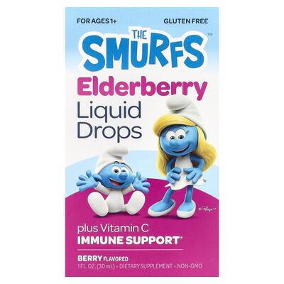 The Smurfs,Elderberry Liquid Drops, Ages 1+, Berry , 1 fl oz