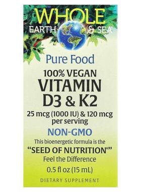 Natural Factors,Whole Earth Sea®，全素维生素 D3 和 K2，0.5 1