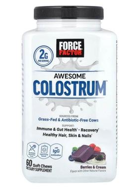 Force Factor,Awesome Colostrum™，浆果和奶油味，60 片软咀嚼片