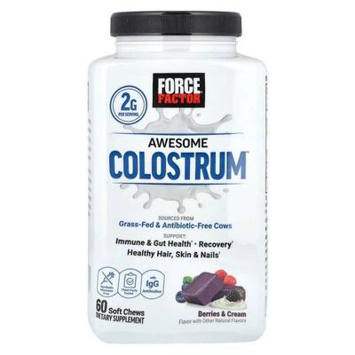 Force Factor,Awesome Colostrum™，浆果和奶油味，60 片软咀嚼片