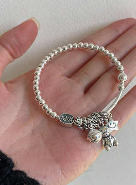 小众设计复古做旧小熊手镯多坠个性手环女时尚百搭高级轻奢手串