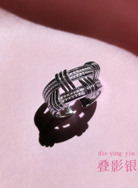 条纹编织叠影复古戒指女S925银新款小众设计时尚潮流个性百搭指环