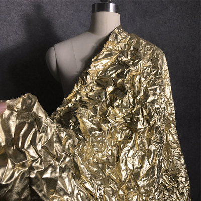 金色高温压折f褶皱纸感涂层烫金涤纶特殊风衣底布礼服设计师面料