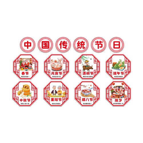 幼儿园环创主题墙成品中国传统节日E文化墙贴教室走廊楼梯墙面装