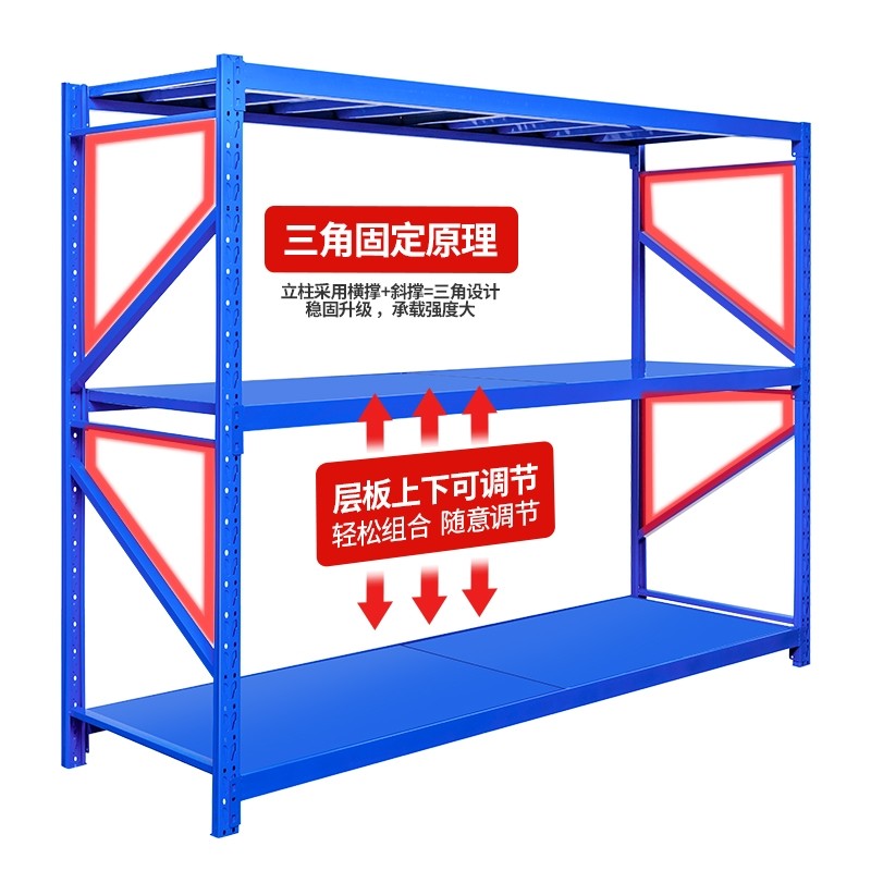 新疆仓储收纳货架三层置物架多层多功能F地下室1.5米1.8米拆装货