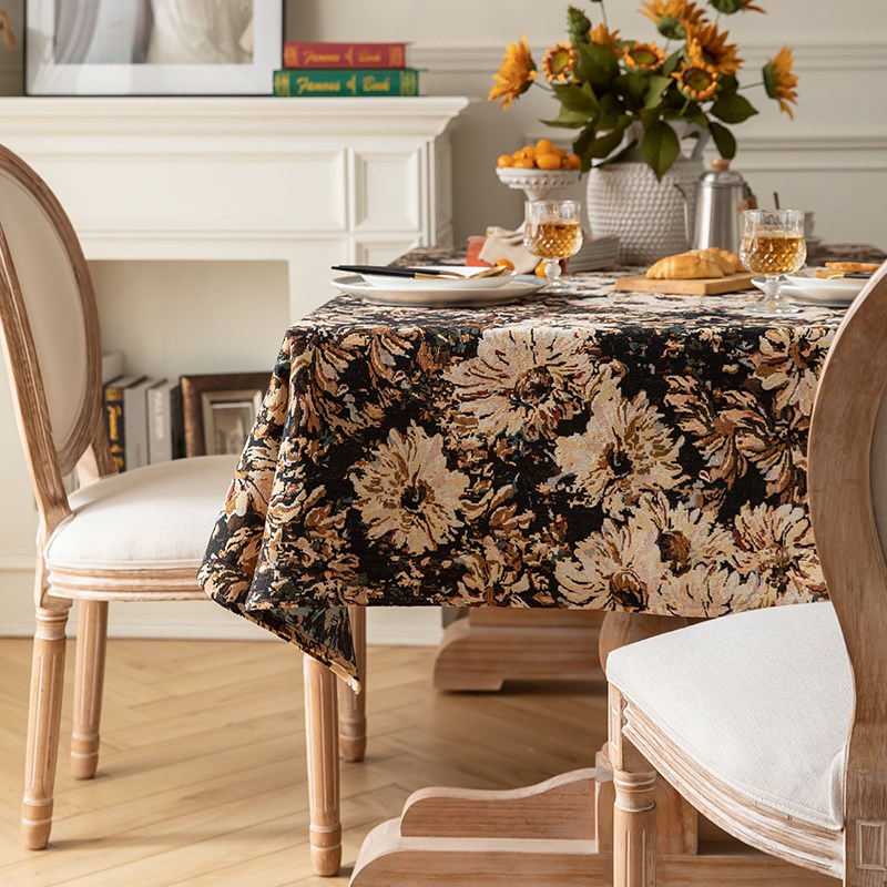美式乡村棉麻复古桌布加厚油画风布艺餐桌布N长方形茶几布盖巾台
