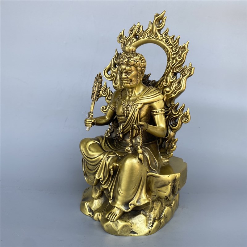 纯铜不动明王像摆件不动尊w菩萨家用书房神像不动金刚工艺品铜像
