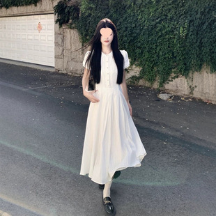 miu系清纯甜美衬衫裙女夏季初恋感减龄长短款白色泡泡袖a字连衣裙
