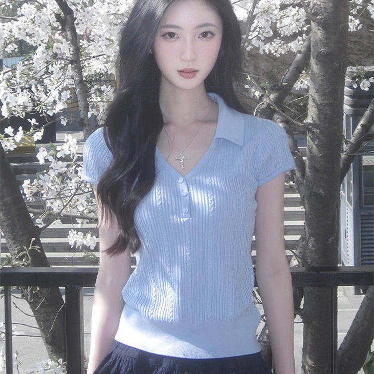 miu系穿搭短袖针织衫女夏