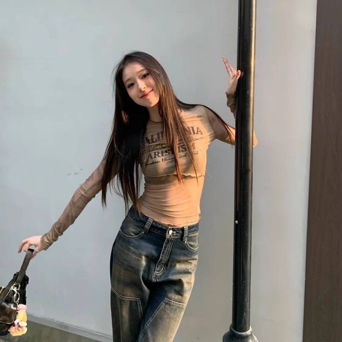 冰丝防晒辣妹印花网纱长