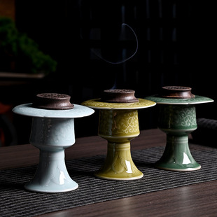 青瓷香炉盘香器檀香沉香熏炉粉青色古龙窑缠枝莲行炉套装美观大气