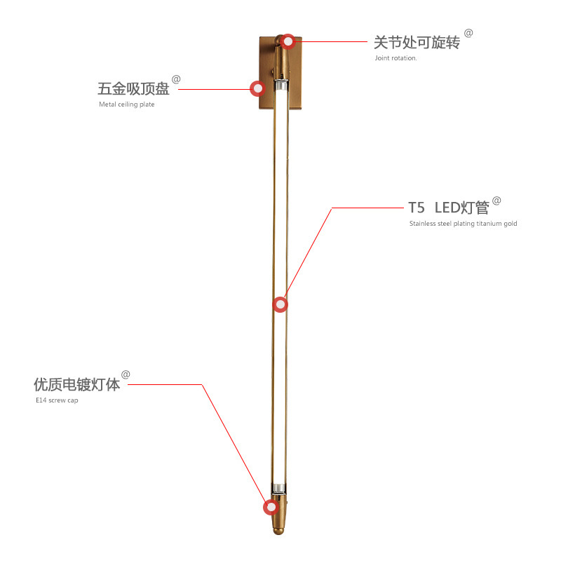 现代简约时尚客厅卧室壁灯创意长条T5管旋转灯饰酒吧餐厅氛围灯具
