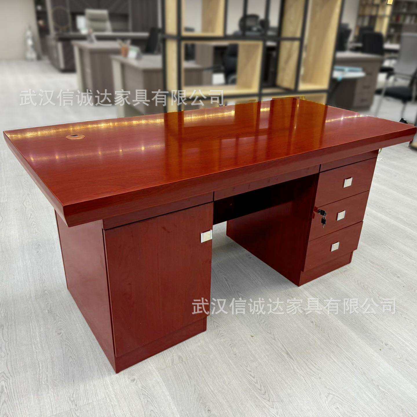 现货办公桌实木贴皮油漆电脑桌带抽屉办公室领导电脑桌武汉发