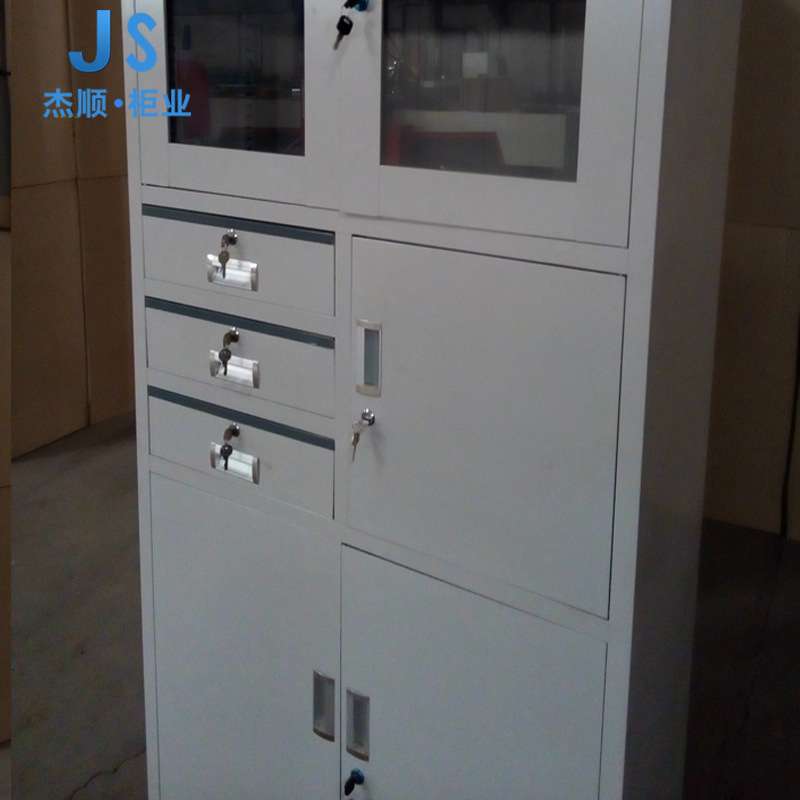 加厚偏三斗器械文件柜带保险密码锁玻璃资料柜办公柜