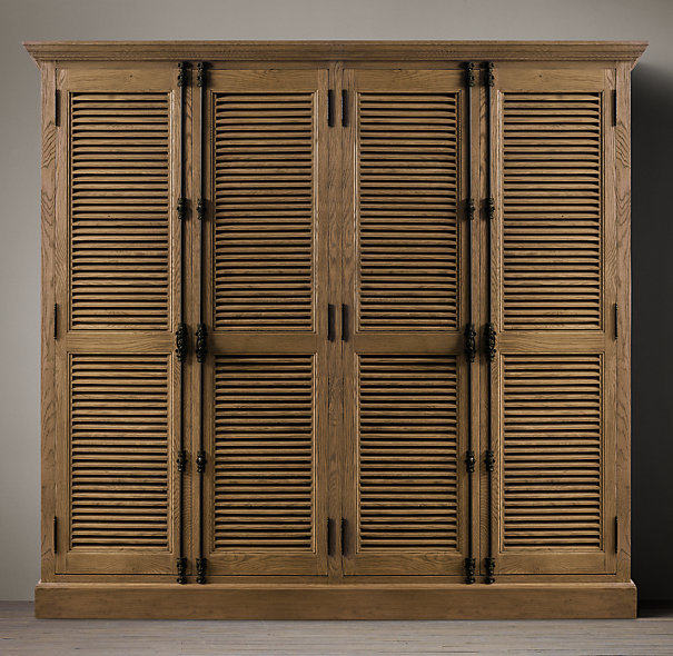 法式乡村复古实木卧室家用衣橱美式简约现代橡木百叶门组装衣柜