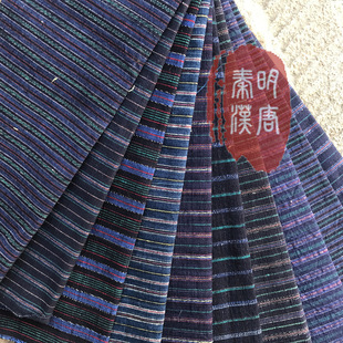 条纹土布拼布刺子绣布老粗布手织布布头碎布
