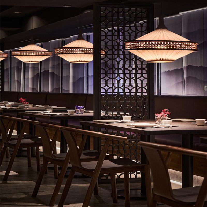 东南亚布艺吊灯饭店卡座泰式餐厅灯咖啡厅吧台复古手工制作装饰灯