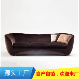 现代新古典深棕色灰色绒布艺多人大户型客厅接待沙发KTV包间沙发