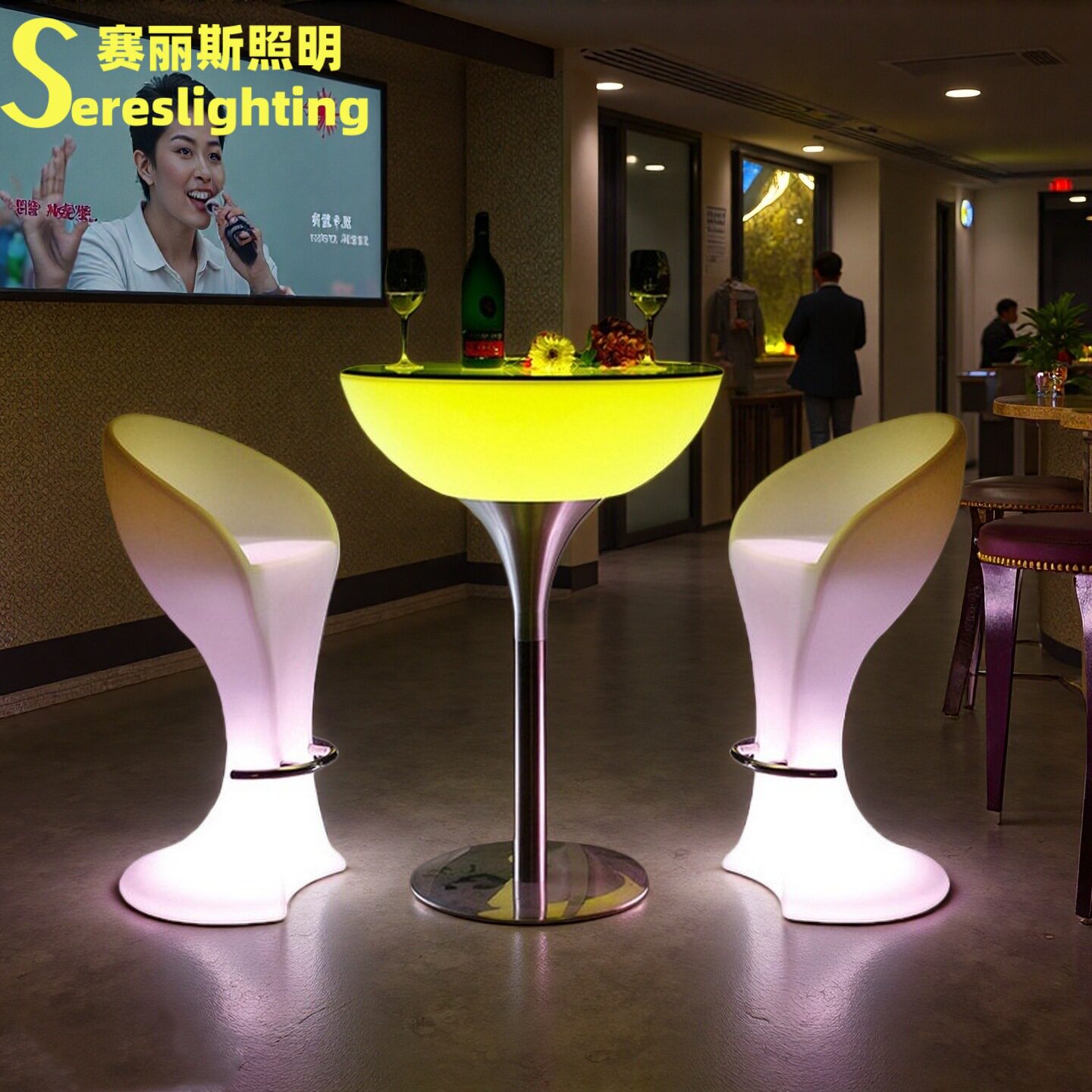 北欧吧台椅吧台凳酒吧KTV高脚凳LED发光高脚桌椅家具户外简约吧凳