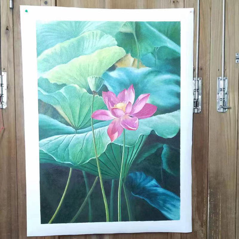 实物拍摄风景荷花纯手工手绘油画现代家居客厅装饰画芯无框图片