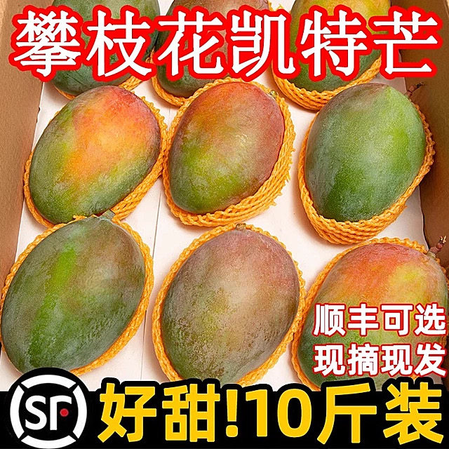 四川攀枝花凯特芒果新鲜应季水果芒果整箱包邮特大青忙果当季