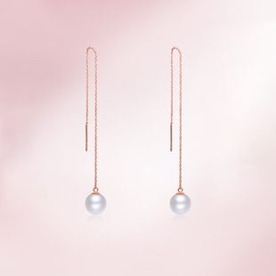 520礼物 珍珠耳饰女款18K玫瑰金长款简约气质珍珠耳线送女友老婆