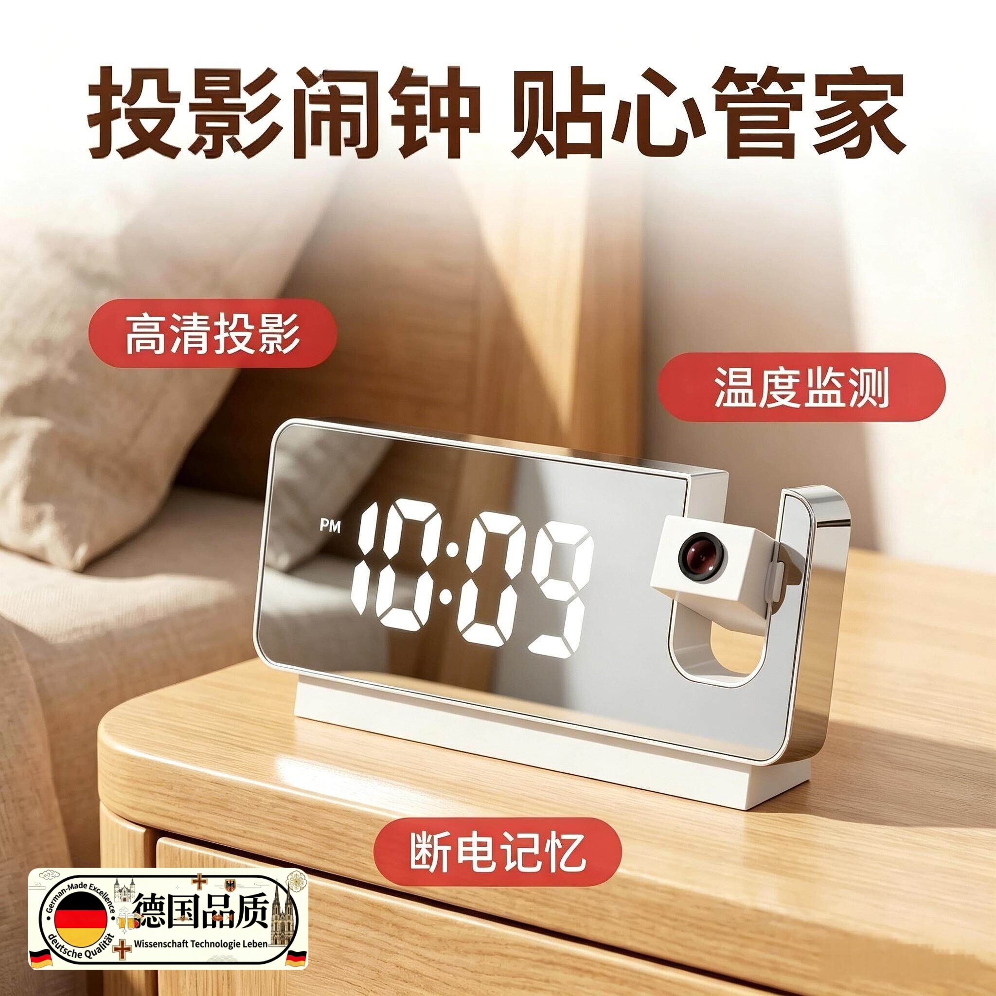 德国进口投影闹钟智能新款创意夜台钟/闹钟